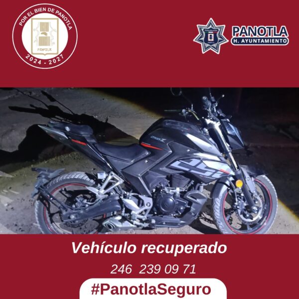 ACCIONES DE VIGILANCIA PERMITEN RECUPERACIÓN DE MOTOCICLETA CON REPORTE DE ROBO EN PANOTLA